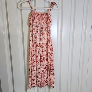 Poupette St. Barth Girls Floral Print Red, Pink, White Smocked Strappy Dress XL